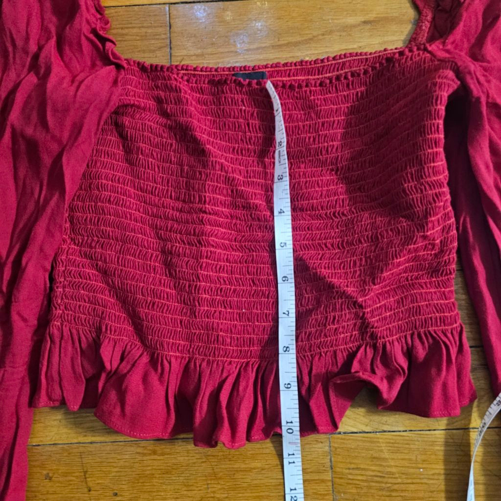 Reformation Red Smocked Cropped Peasant Top - Picture 4 of 7